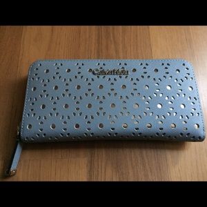 New Calvin Klein Ziparound Sky Blue Leather wallet